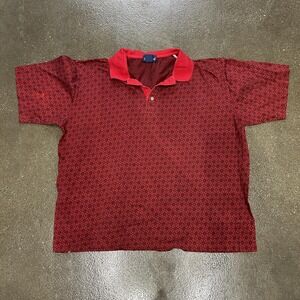 Par Four Polo Shirt Mens XL Red Geometric Golf Cotton Knit Short Sleeve